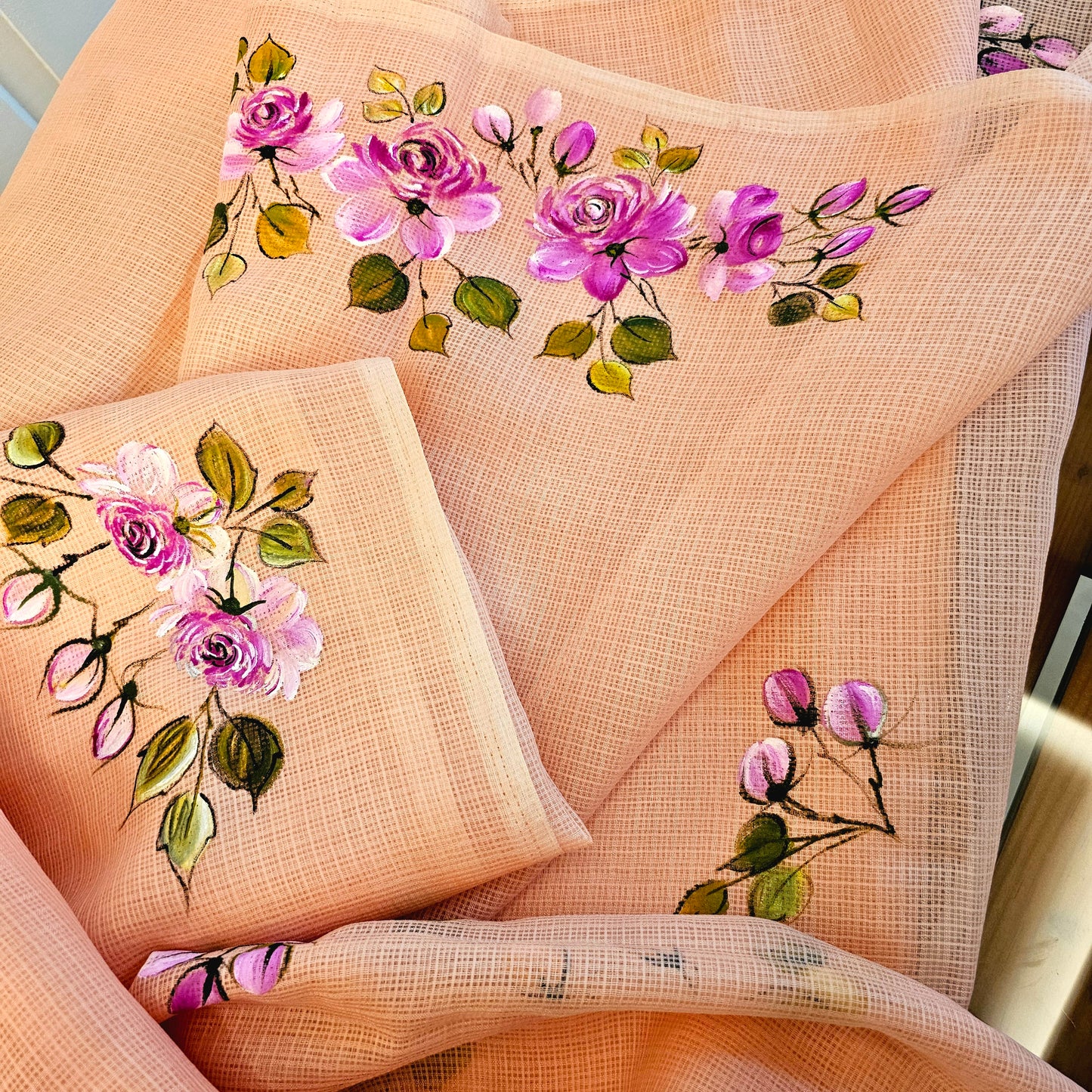 Pretty Light Pink  Hand-painted Kota Silk Saree