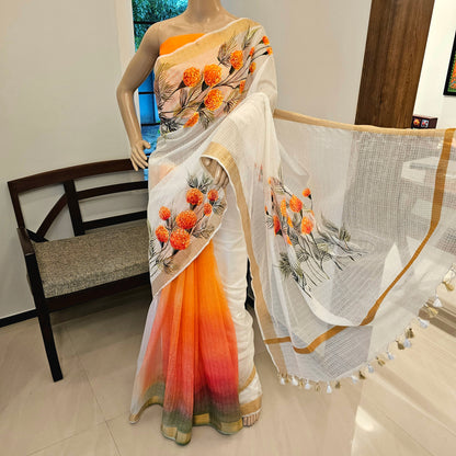 Gorgeous Hand-Painted And Hand Dyed Kota Doria Saree