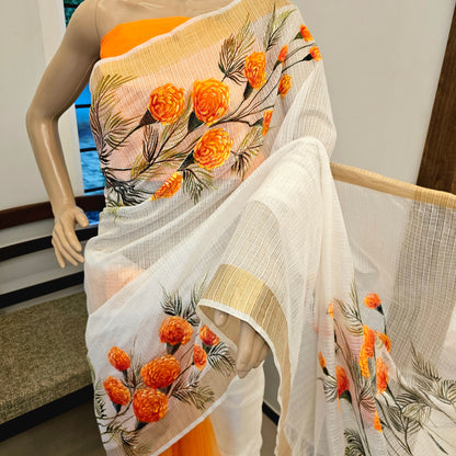 Gorgeous Hand-Painted And Hand Dyed Kota Doria Saree