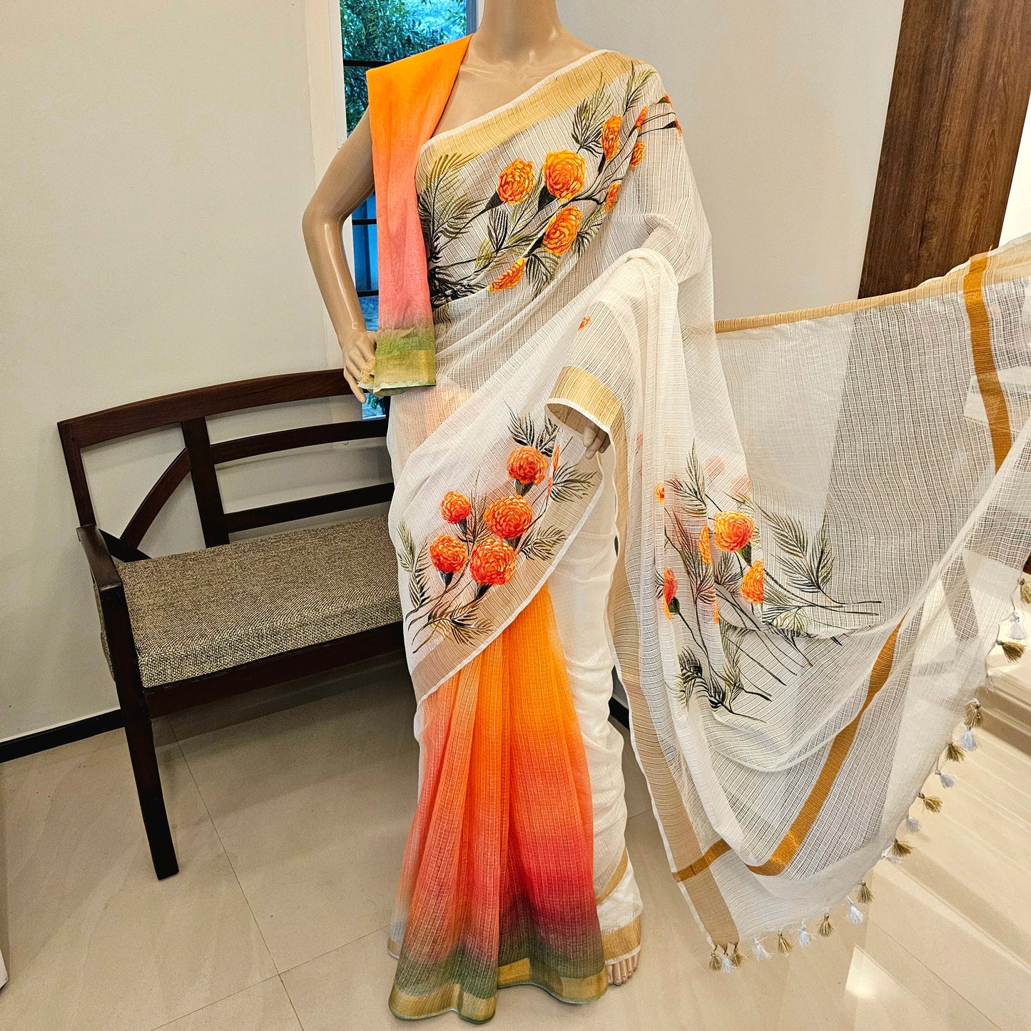 Gorgeous Hand-Painted And Hand Dyed Kota Doria Saree