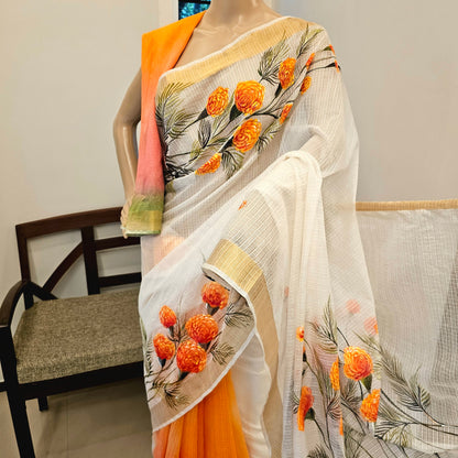 Gorgeous Hand-Painted And Hand Dyed Kota Doria Saree