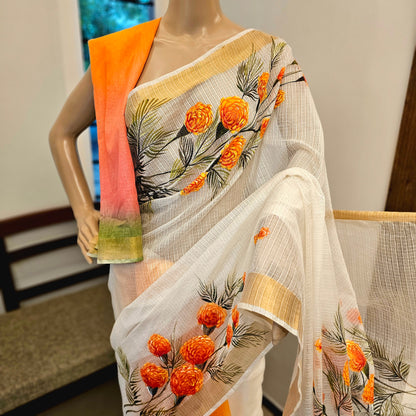 Gorgeous Hand-Painted And Hand Dyed Kota Doria Saree