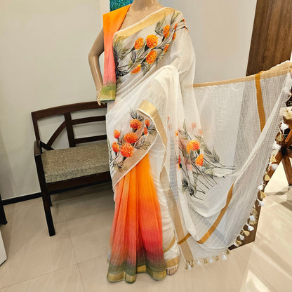 Gorgeous Hand-Painted And Hand Dyed Kota Doria Saree