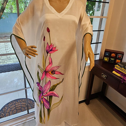 Hand-Painted Semi Stitched Modal Silk Kaftan