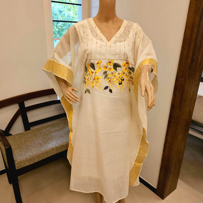 Hand-Painted Semi Stitched Kaftan In Kerala Handloom Cotton