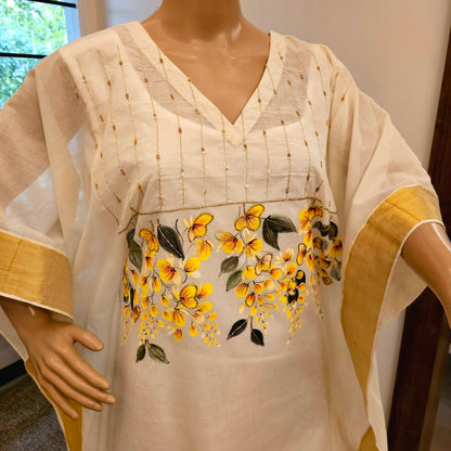 Hand-Painted Semi Stitched Kaftan In Kerala Handloom Cotton