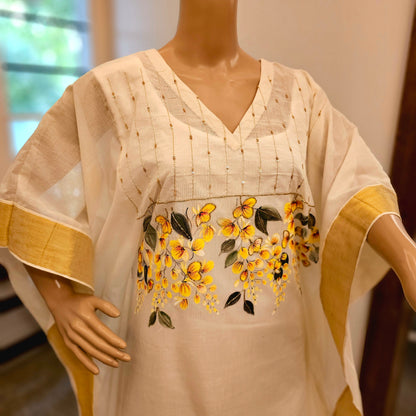 Hand-Painted Semi Stitched Kaftan In Kerala Handloom Cotton