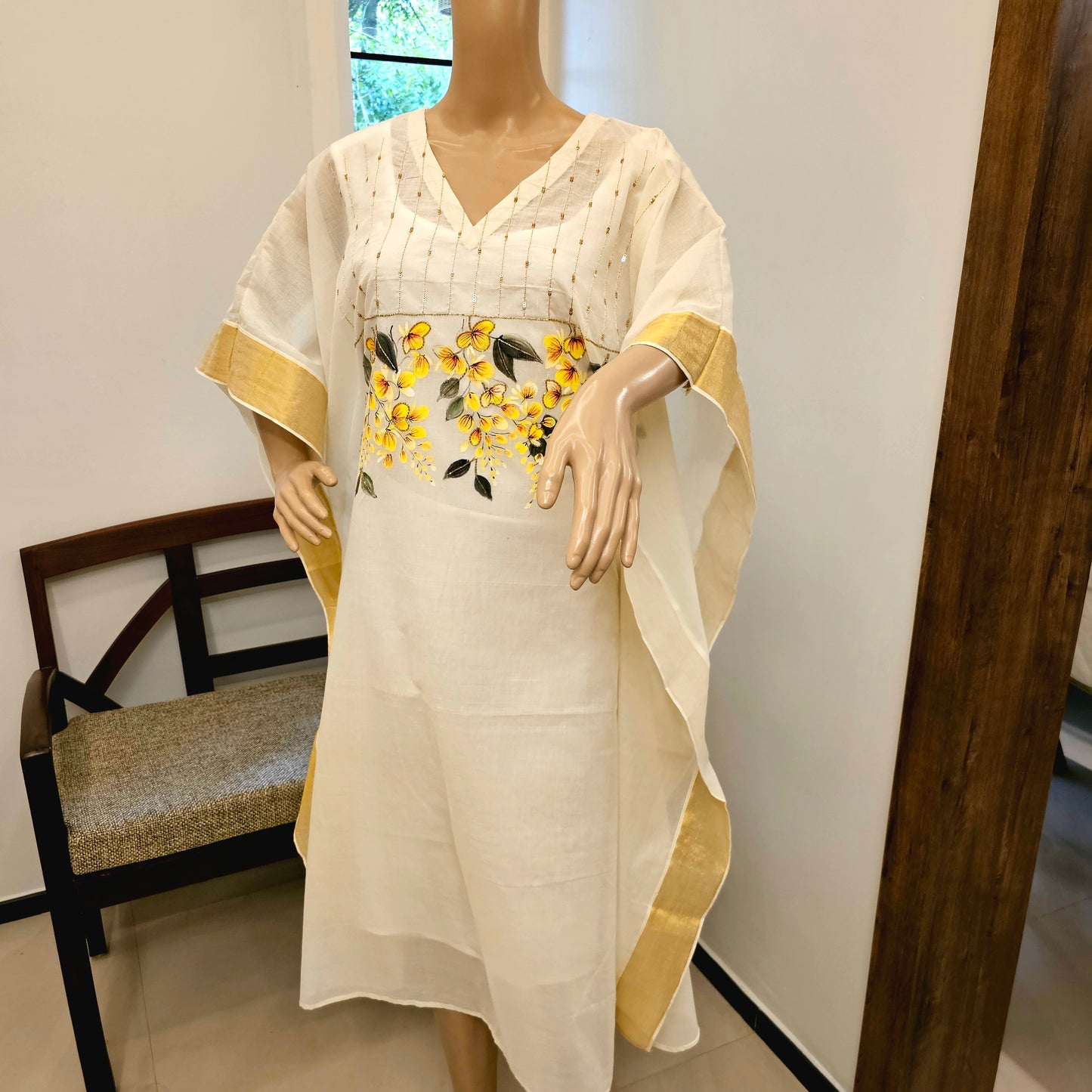 Hand-Painted Semi Stitched Kaftan In Kerala Handloom Cotton