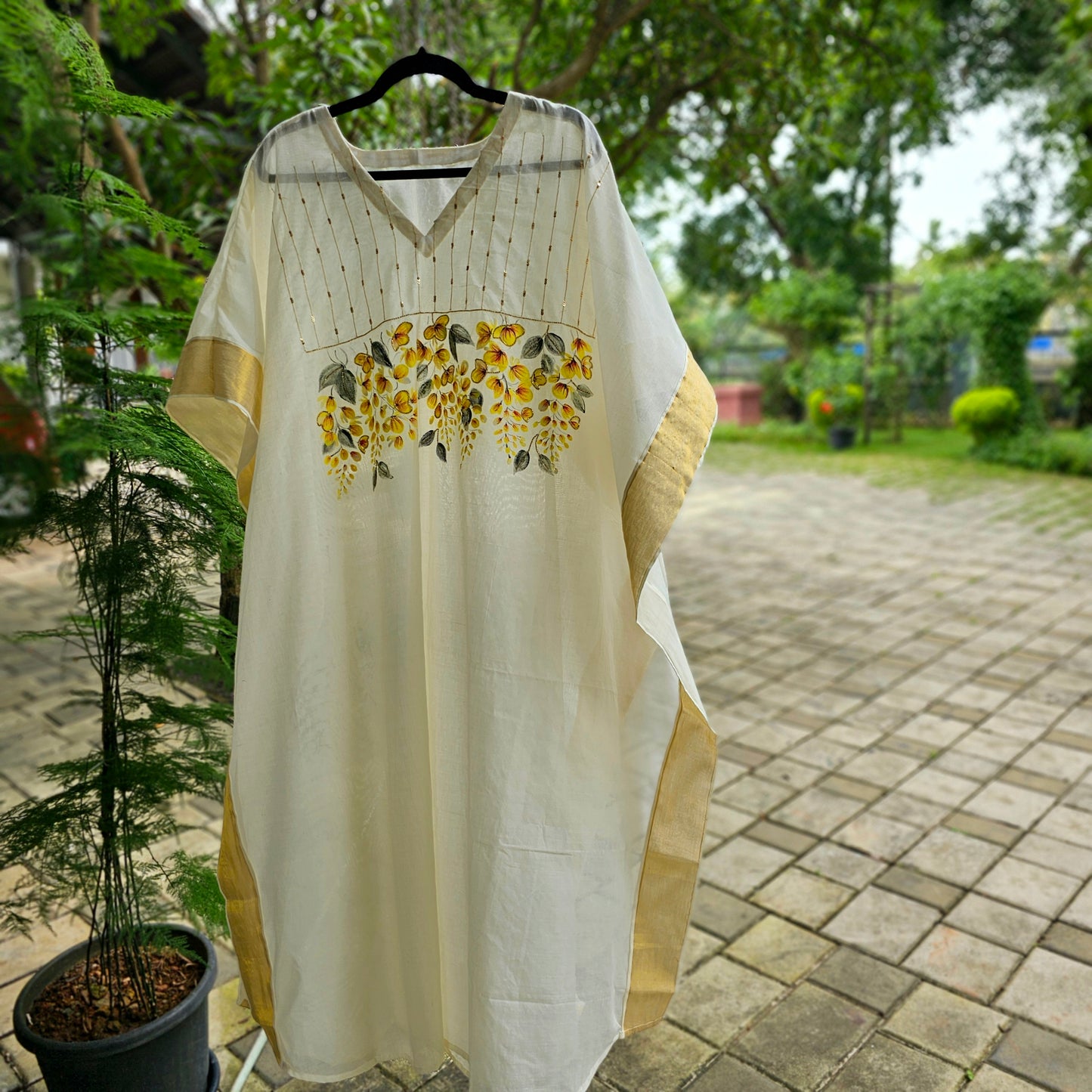 Hand-Painted Semi Stitched Kaftan In Kerala Handloom Cotton