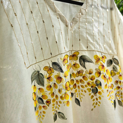 Hand-Painted Semi Stitched Kaftan In Kerala Handloom Cotton