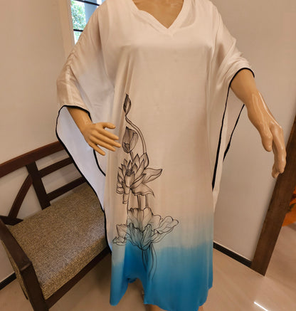 Ombre Style Hand-Painted And Hand Dyed  Semi Stitched Modal Silk Kaftan