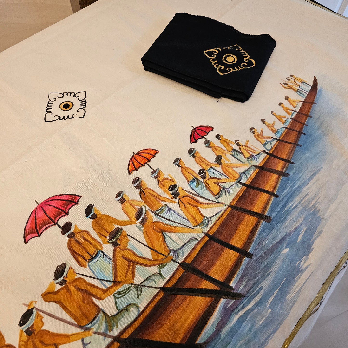 Hand-Painted Kerala Saree with Boat Race Motif