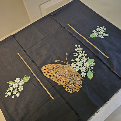 Stunning Black Organza Saree Adorned with Jasmine Flowers And Fluttering Butterflies