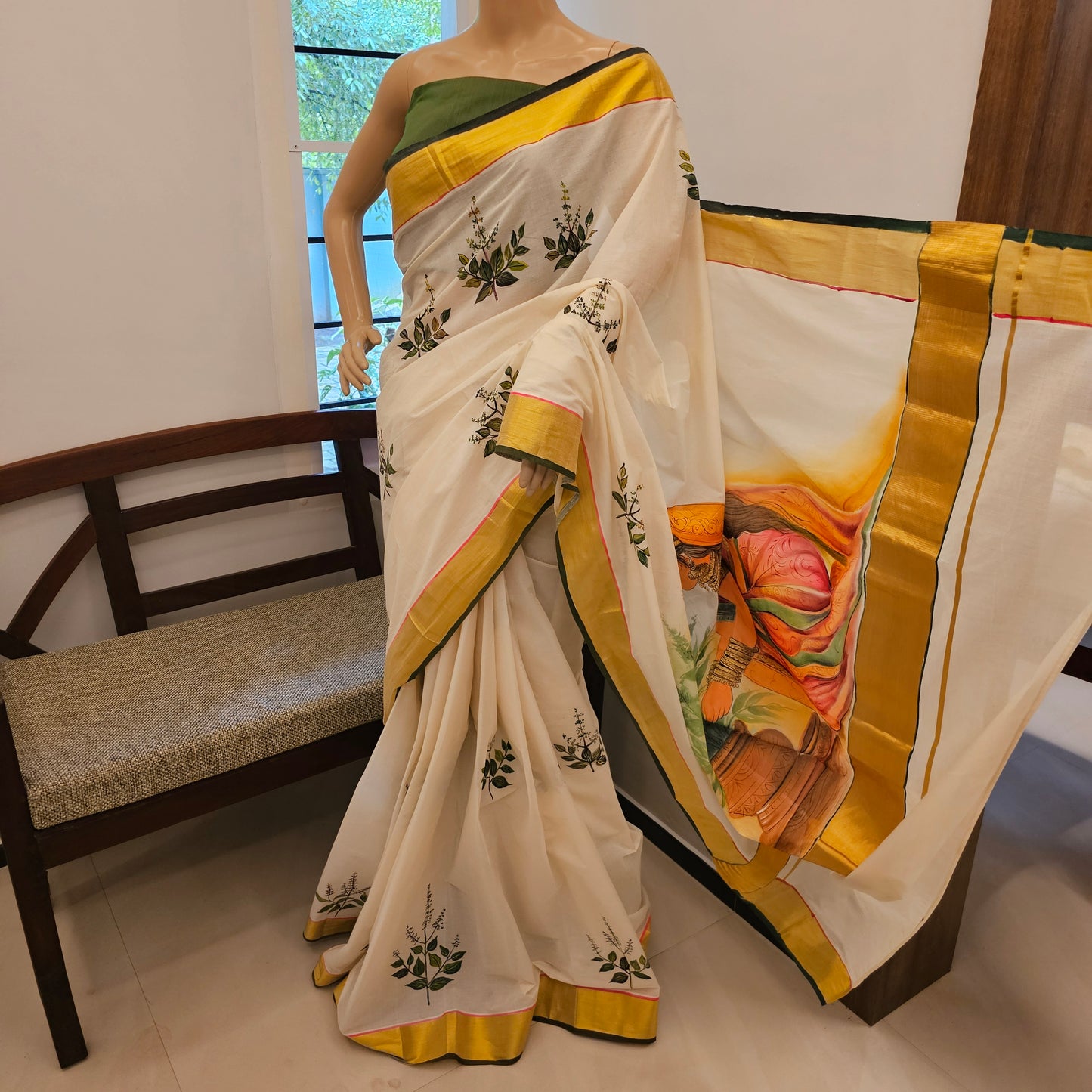 Artfully Designed Tulsi Saree