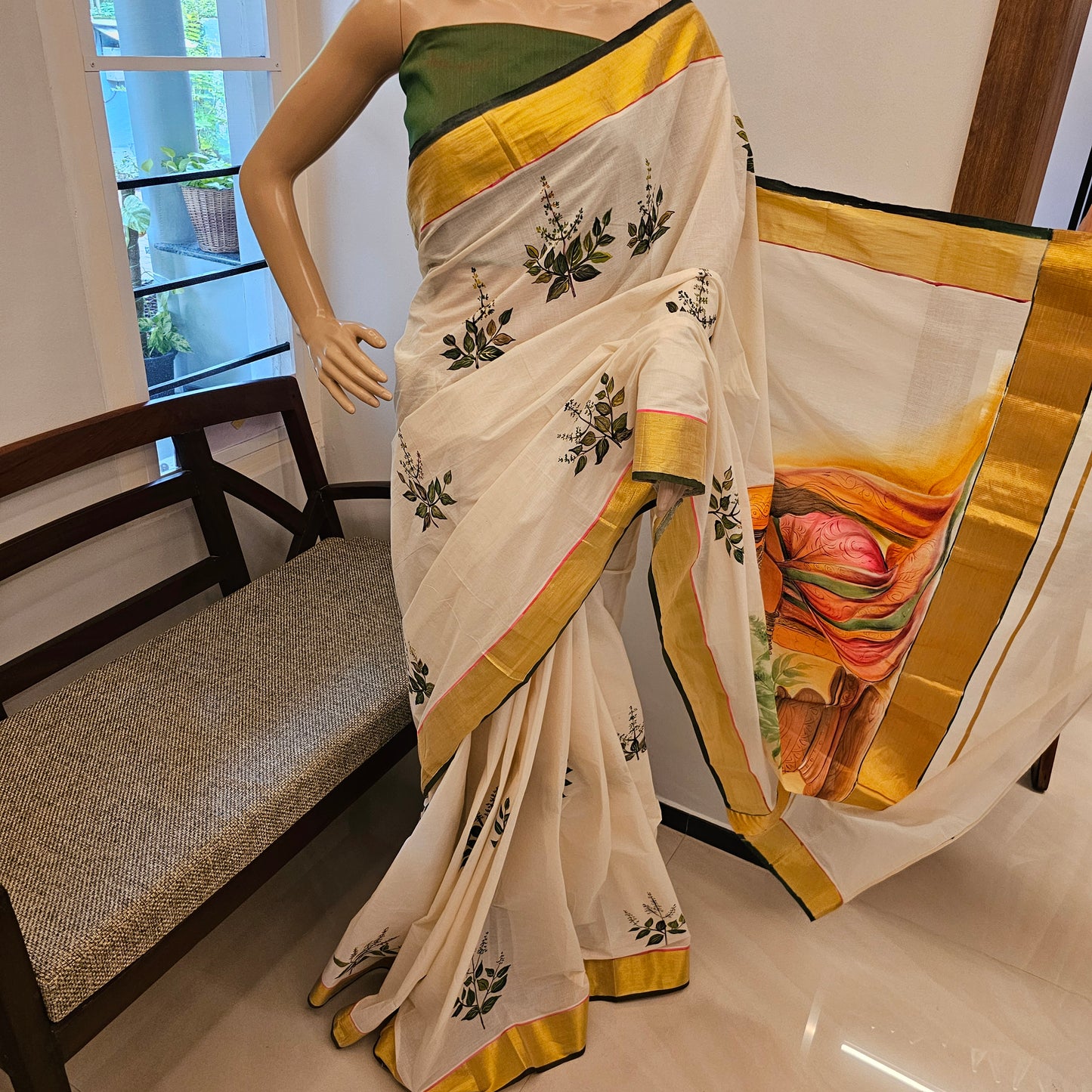 Artfully Designed Tulsi Saree