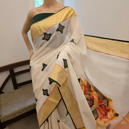 Timeless Ravi Varma Painting on Kerala Saree