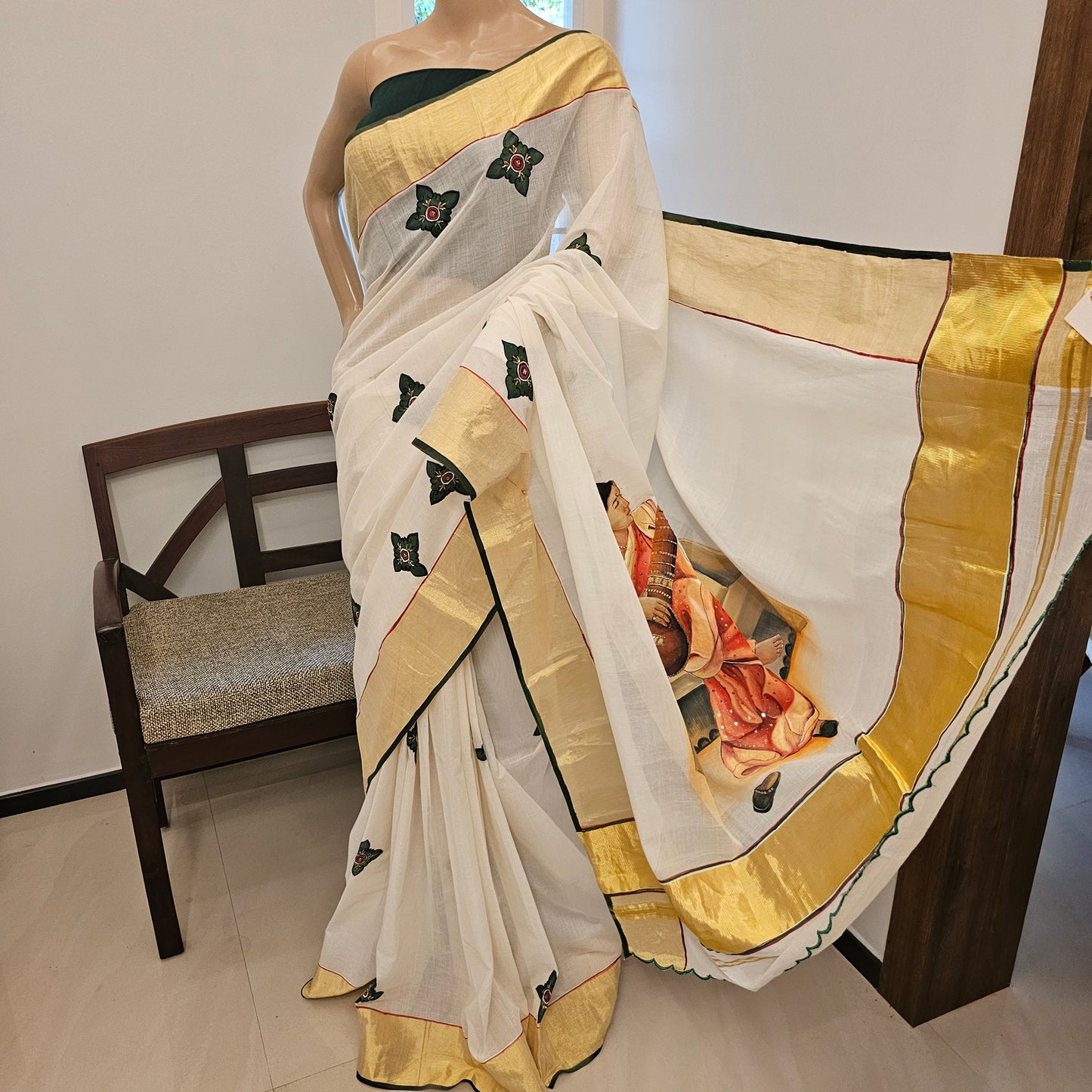 Timeless Ravi Varma Painting on Kerala Saree