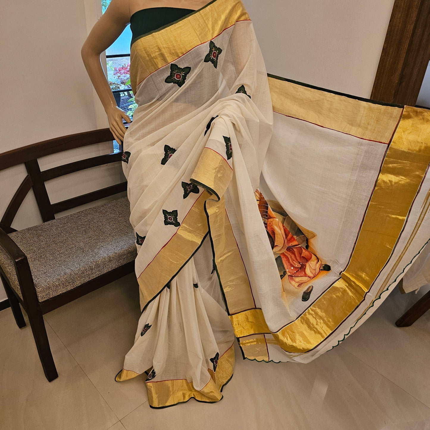 Timeless Ravi Varma Painting on Kerala Saree