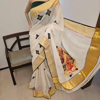 Timeless Ravi Varma Painting on Kerala Saree