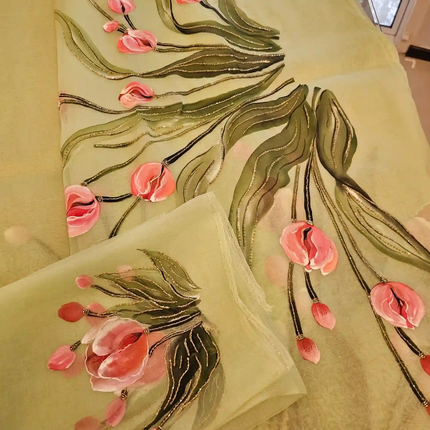 Gorgeous Hand-Painted Organza Saree