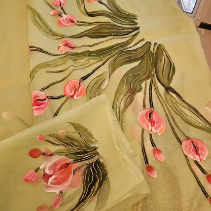 Gorgeous Hand-Painted Organza Saree