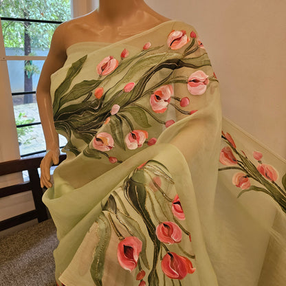 Gorgeous Hand-Painted Organza Saree