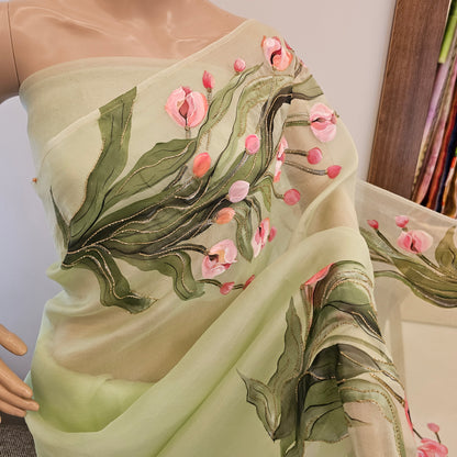 Gorgeous Hand-Painted Organza Saree