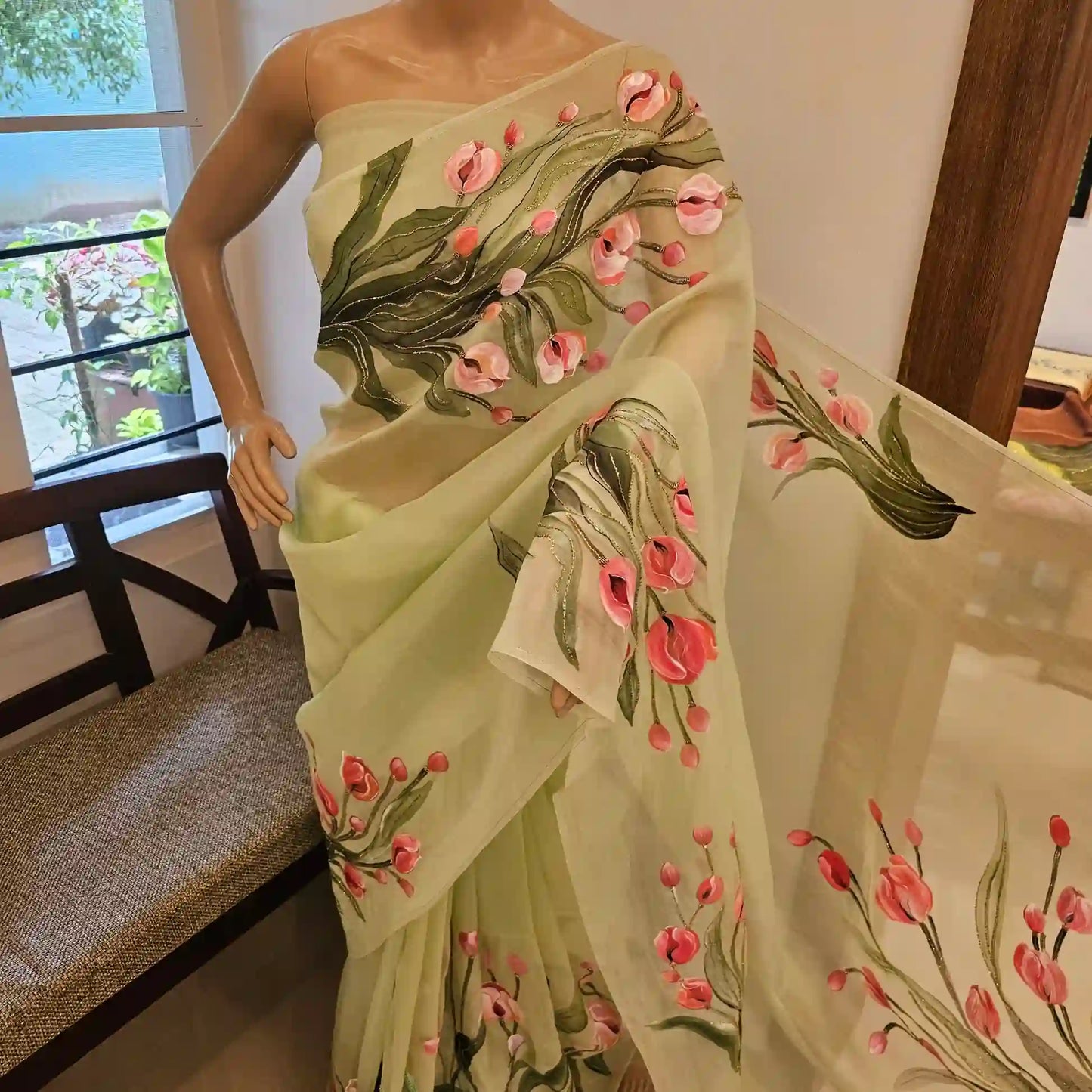 Gorgeous Hand-Painted Organza Saree