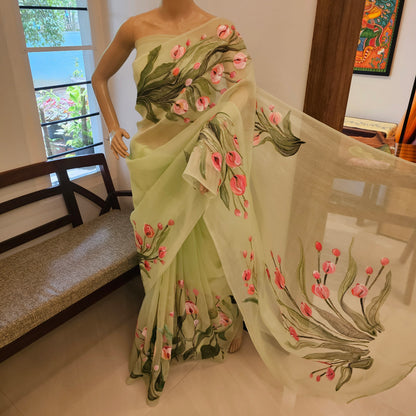 Gorgeous Hand-Painted Organza Saree