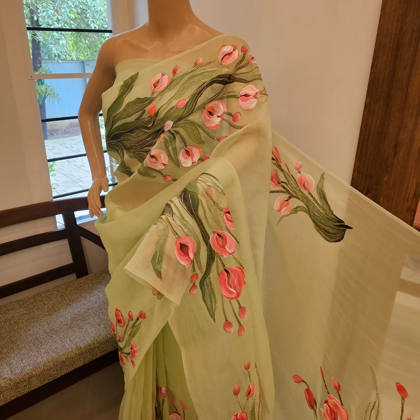 Gorgeous Hand-Painted Organza Saree