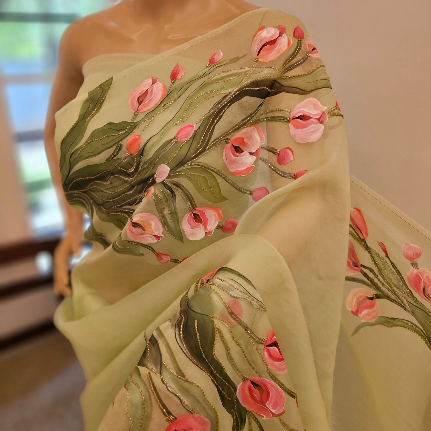 Gorgeous Hand-Painted Organza Saree