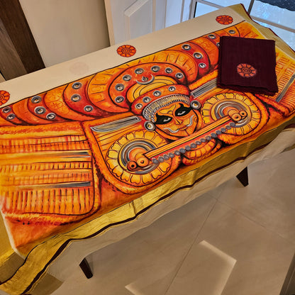 Majestic Theyyam Inspired Hand-Painted Kerala Saree