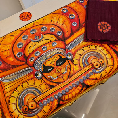 Majestic Theyyam Inspired Hand-Painted Kerala Saree