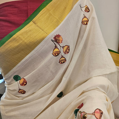 Magnificient Kathakali Motif Hand-Painted On Kerala Saree