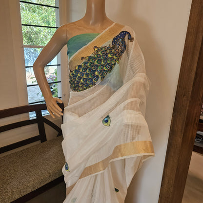 Pretty Hand-Painted Kota Doria Saree with Sequin Work