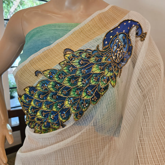 Pretty Hand-Painted Kota Doria Saree with Sequin Work