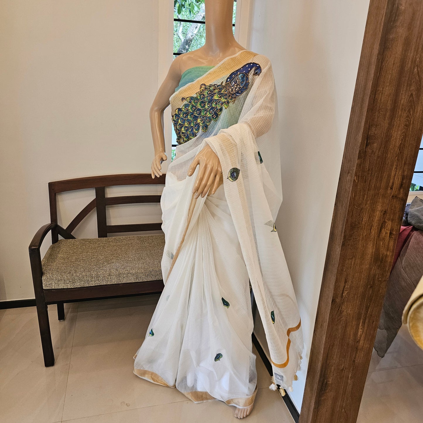 Pretty Hand-Painted Kota Doria Saree with Sequin Work