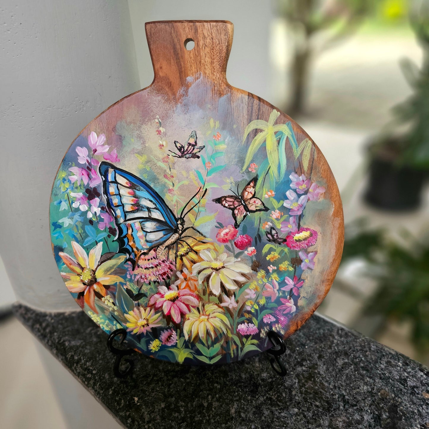 Artfully Hand-Painted Wooden Plate For Home Decor