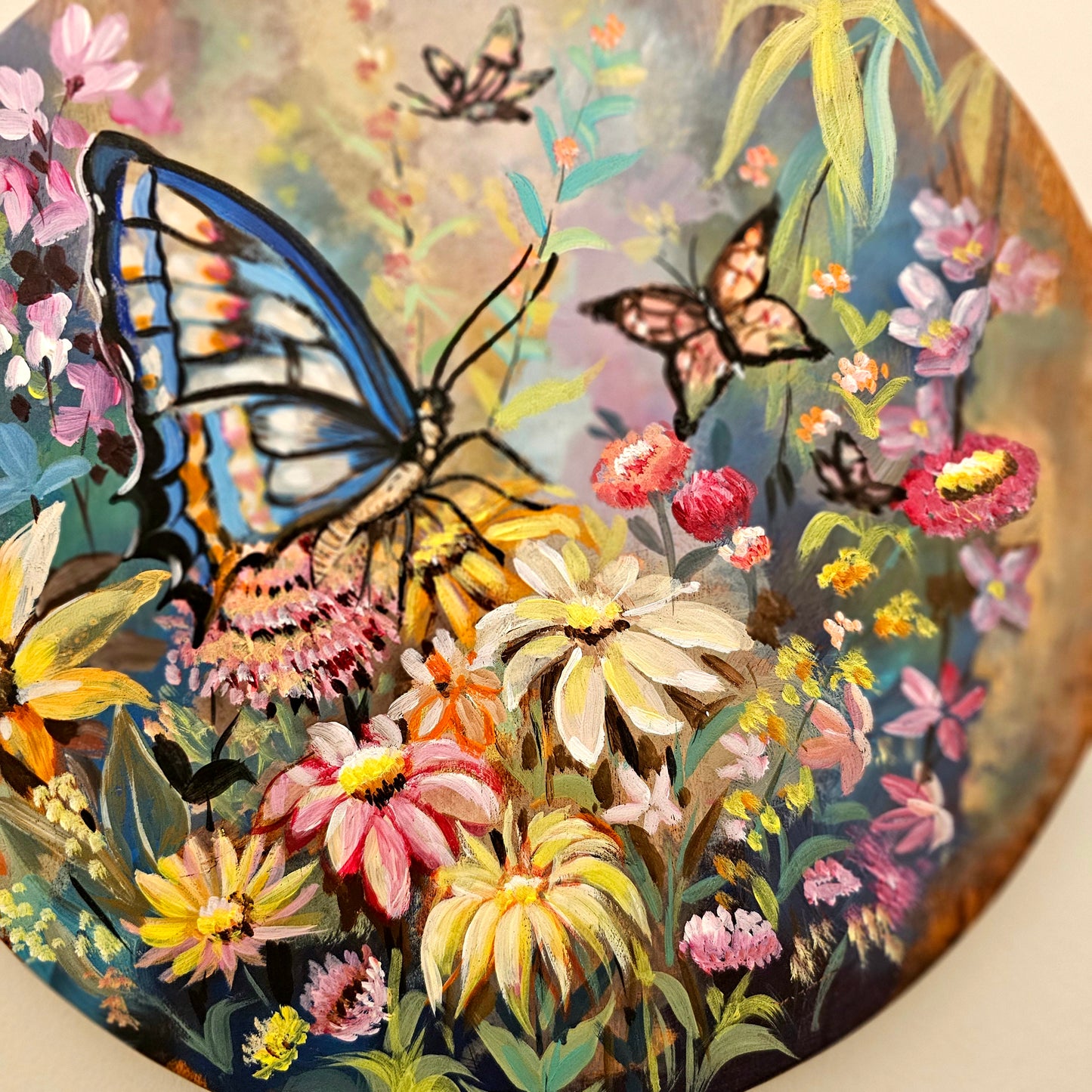 Artfully Hand-Painted Wooden Plate For Home Decor