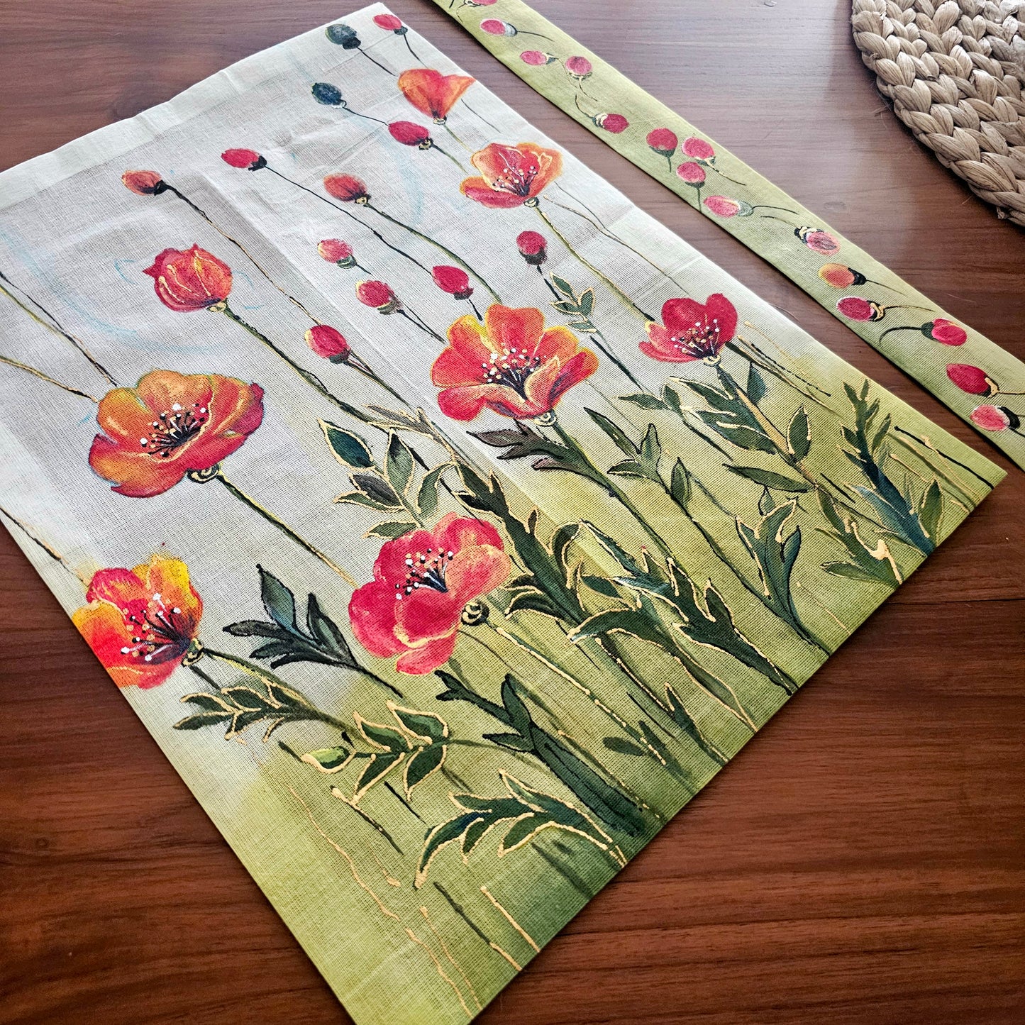 Wild Flowers Painted On Fabric Patches