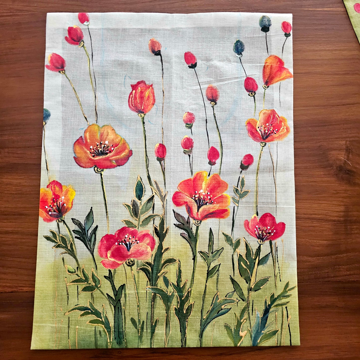 Wild Flowers Painted On Fabric Patches
