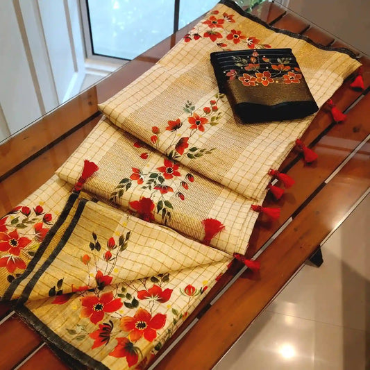 Classy Hand-Painted Linen Silk Saree