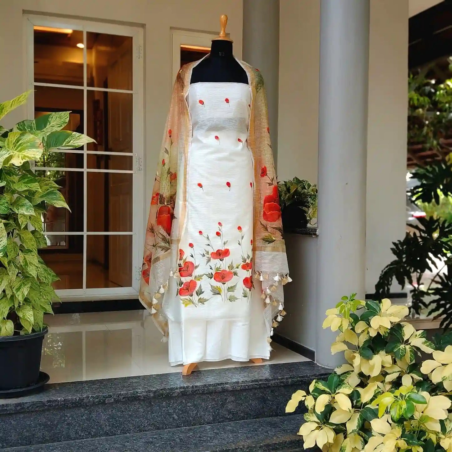 Graceful Florals on Kota Doria Kurta & Dupatta Fabric