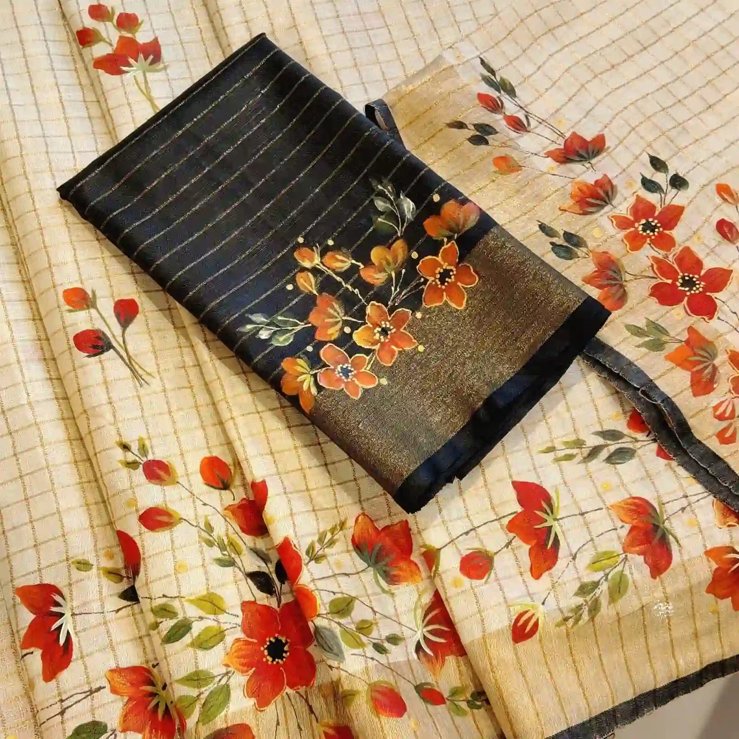 Classy Hand-Painted Linen Silk Saree