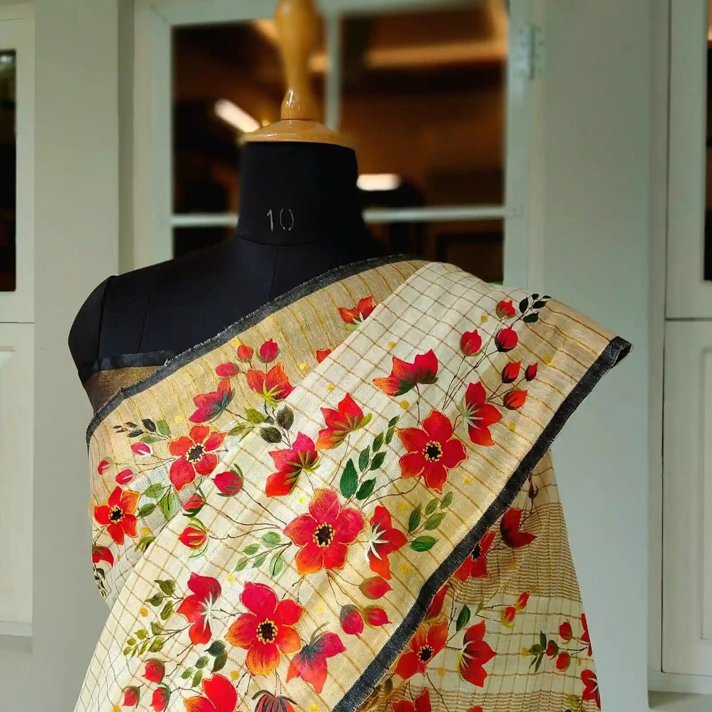 Classy Hand-Painted Linen Silk Saree
