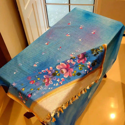 Hand-Painted 2 piece Kota Doria Set In Cool, Graceful Tones
