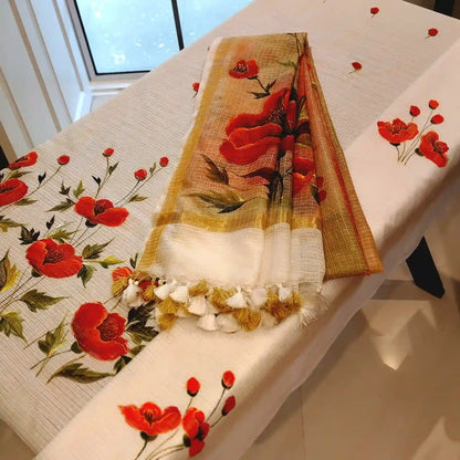 Graceful Florals on Kota Doria Kurta & Dupatta Fabric