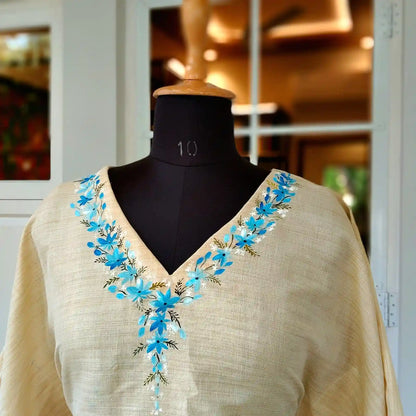Hand-Painted Short Kaftan In Khadi Cotton