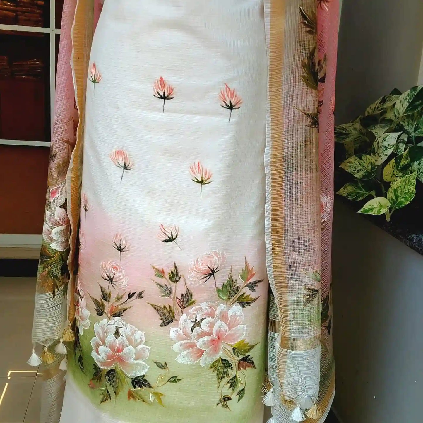 Hand-Painted Florals on Airy Kota Doria