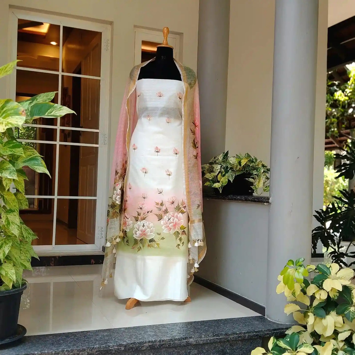 Hand-Painted Florals on Airy Kota Doria